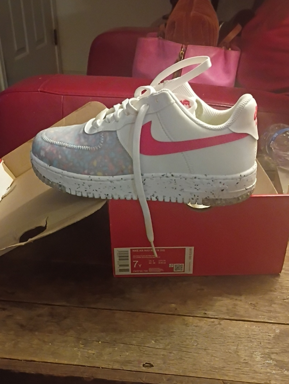 Nike Women's White Sneakers with Pink Swoosh and Multicolor Toe
